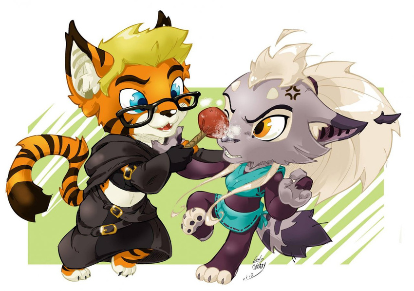 anthro breasts chibi combat cute duo feline female fur leoian leoian_(character) linx mammal shinobiiri tiger tomoe