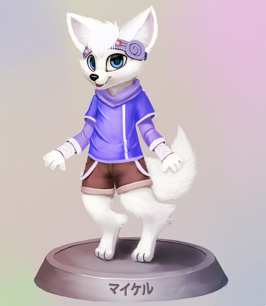 anthro blue_eyes canine colored cub cute fox fur hair jamesfoxbr looking_at_viewer male mammal open_mouth plain_background smile solo standing teeth tongue white_fur young