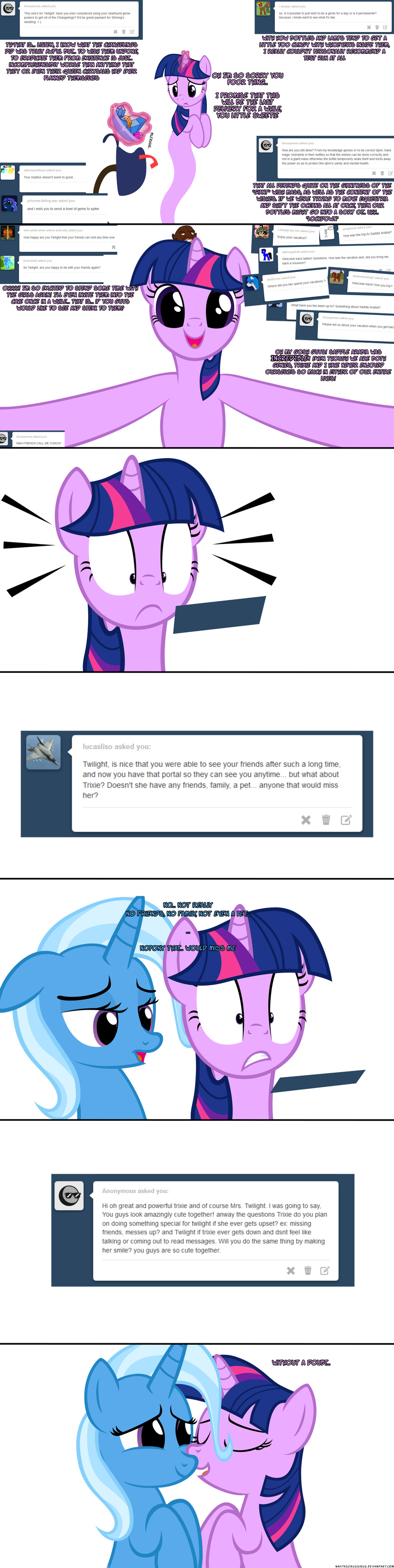 equine female friendship_is_magic fur gem genie hair horn horse list mailbox mammal multi-colored_hair my_little_pony navitaserussirus pegasus purple_eyes purple_fur purple_hair requests sweat text trixie_(mlp) twilight_sparkle_(mlp) unicorn wings