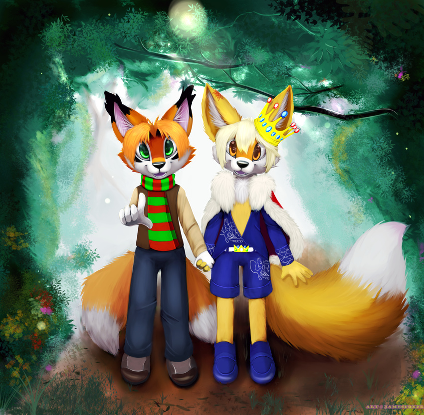 anthro blonde_hair canine clothing colored crown cub cute fennec flower forest fox fur green_eye green_eyes hair invalid_color james_fox jamesfoxbr looking_at_viewer male mammal noble open_mouth orange_eye orange_eyes orange_fur orange_hair prince royalty smile standing teeth tongue tree white_fur yellow_fur young
