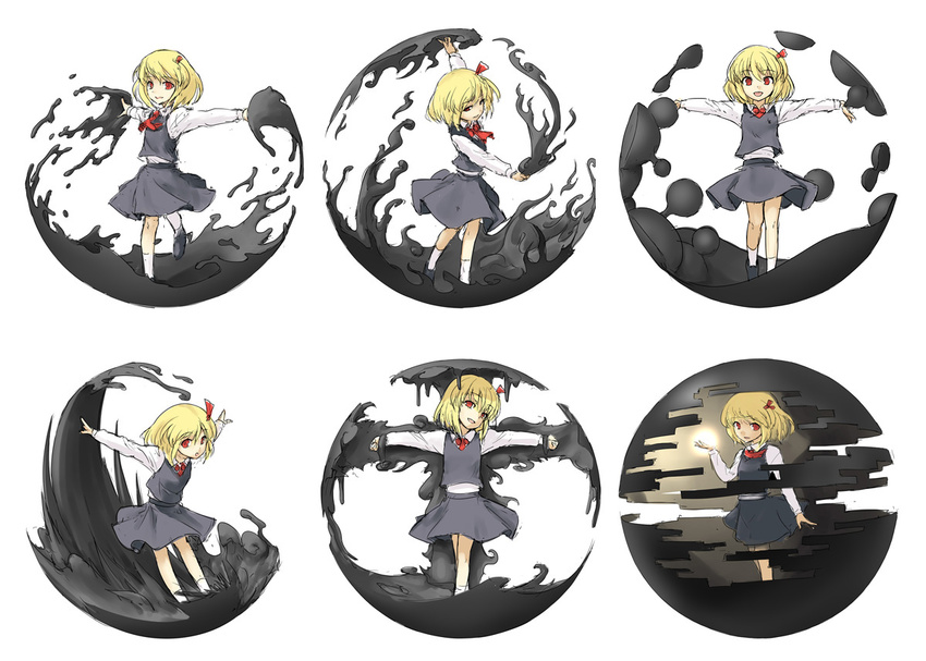 blonde_hair blush dark darkness ebizome hair_ribbon outstretched_arms red_eyes ribbon rumia short_hair solo sphere touhou