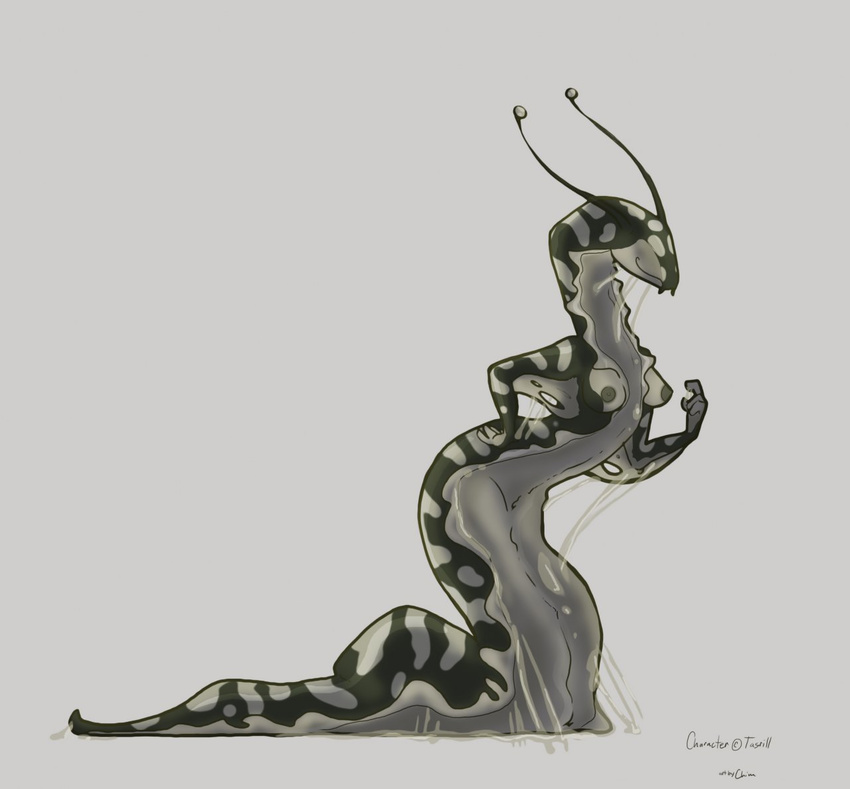 anthro anthrofied breasts chim eye_stalks female gastropod grey_background lamia plain_background slime slug smile solo taur webbing wide_hips