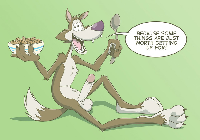balls barefoot canine chip_the_wolf cookie_crisp dialog english_text male mammal mascot penis purple_nose solo text wolf