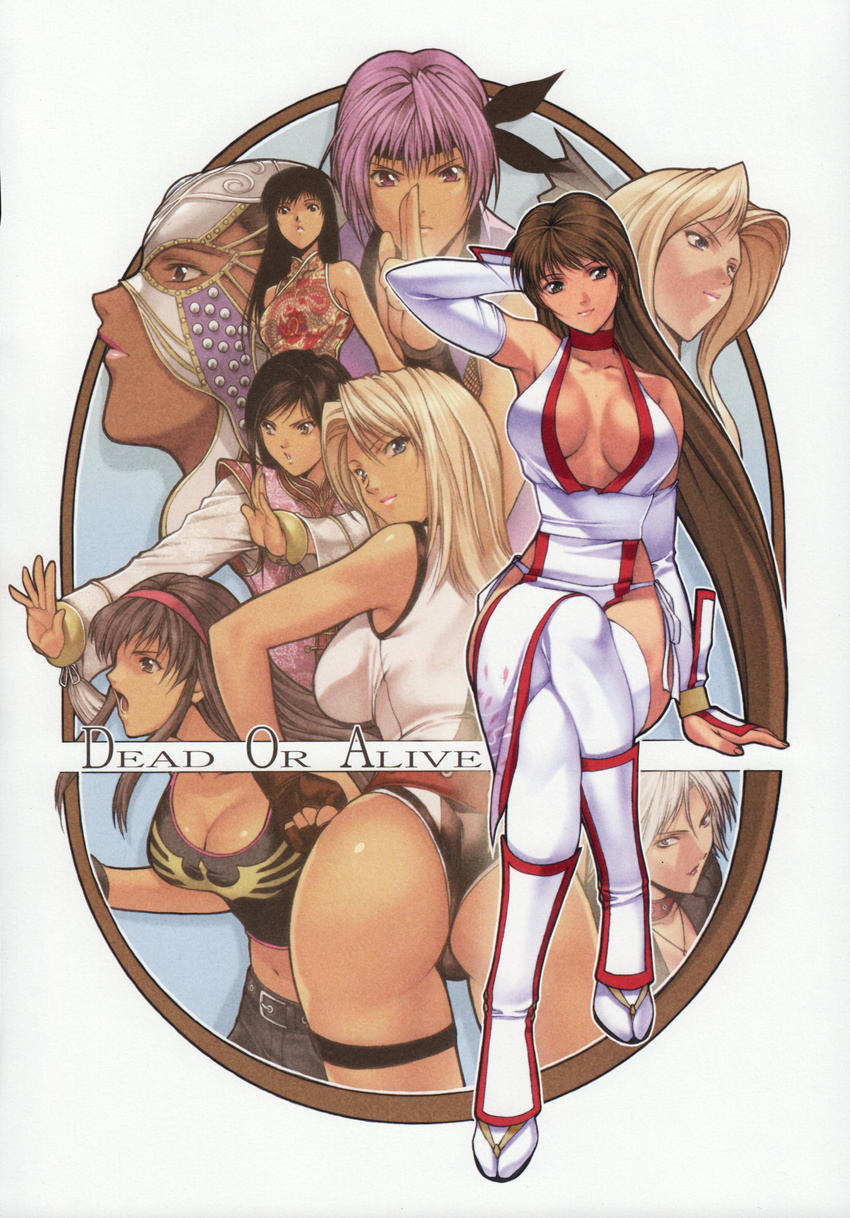 6+girls absurdres ass ayane ayane_(doa) breasts christie christie_(doa) cleavage dead_or_alive helena_douglas highres hitomi hitomi_(doa) homare_(fool's_art) homare_(fool's_art) kasumi kasumi_(doa) kokoro_(doa) large_breasts legs legs_crossed lei_fang lisa_hamilton multiple_girls scan split-toe_footwear tabi tecmo thighhighs thighs tina_armstrong white_legwear