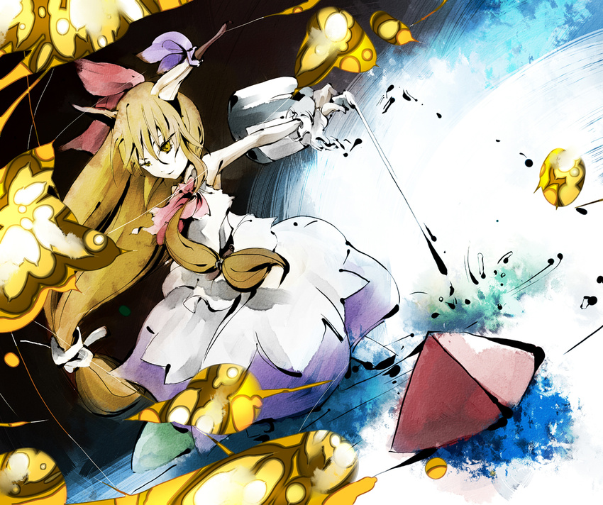 bad_id bad_pixiv_id bottle dain horns ibuki_suika long_hair ribbon solo touhou