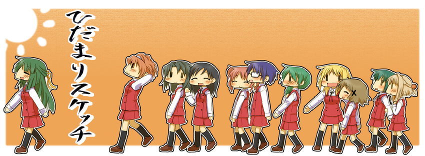 bad_id bad_pixiv_id blonde_hair blue_hair brown_hair everyone glasses green_hair hidamari_sketch hiro long_hair misato_(hidamari_sketch) miyako multiple_girls natsume_(hidamari_sketch) nazuna nori pink_hair sabanomisoni_gonta sae school_uniform wide_face yoshinoya yuno |_|