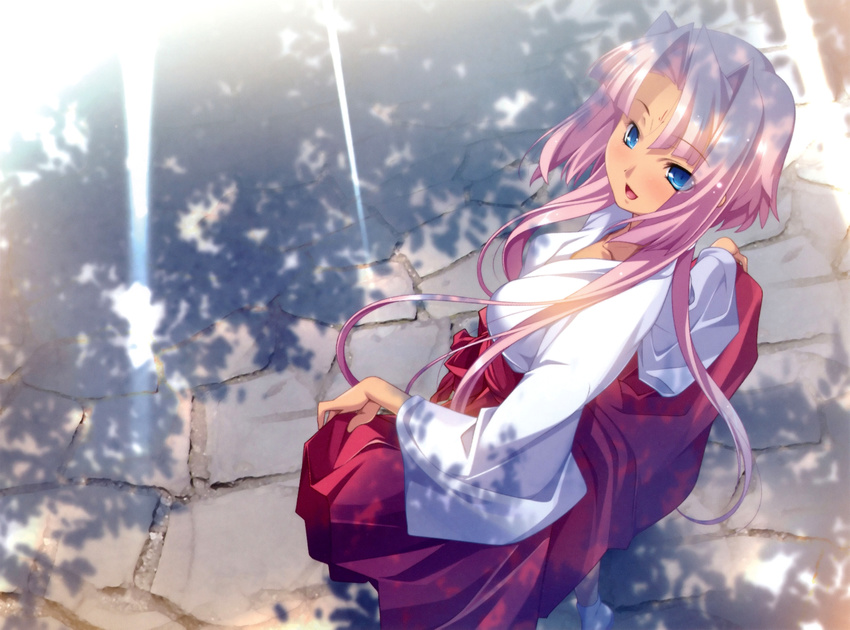 1girl absurdres from_above highres hikage_eiji japanese_clothes koihime_musou miko pink_hair solo sonken