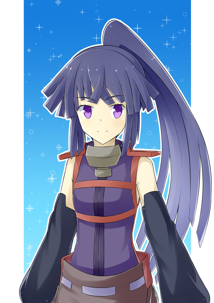 akatsuki_(log_horizon) bare_shoulders detached_sleeves highres log_horizon long_hair mzrz ponytail purple_eyes purple_hair smile solo