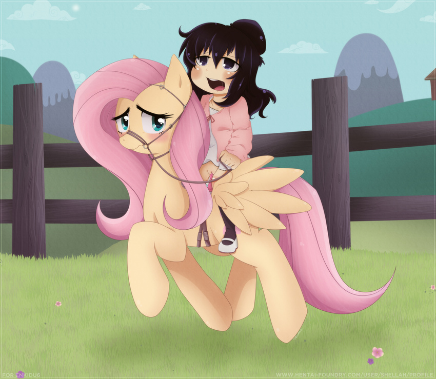 bottomless bridle child dildo duo equine female feral fluttershy_(mlp) friendship_is_magic hi_res hitoha_marui horse human mammal mitsudomoe my_little_pony pegasus penetration pony pussy riding sex_toy vaginal vaginal_penetration wings xshellah young