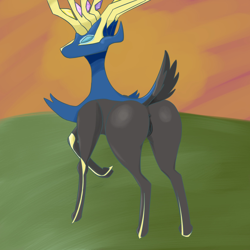 cervine deer female legendary_pok&#233;mon legendary_pok&eacute;mon looking_at_viewer mammal nintendo owlette owlette_(artist) owlettetheowl pok&#233;mon pok&eacute;mon pussy simple_background solo video_games xerneas