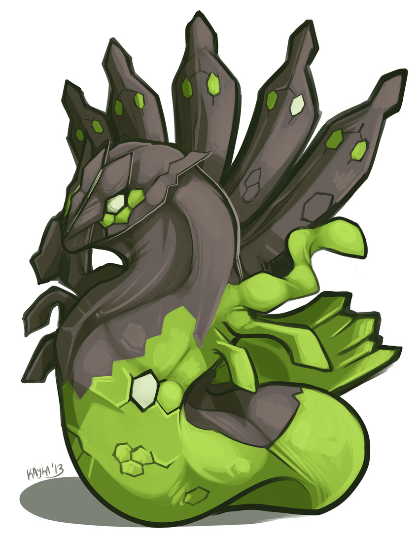 dragon feral green_scales kayla-na legendary_pok&#233;mon nintendo plain_background pok&#233;mon pok&eacute;mon pose scales signature solo video_games white_background zygarde