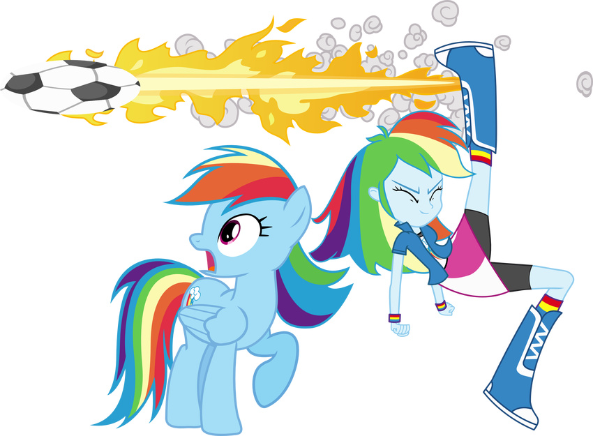 absurd_res alpha_channel cutie_mark equestria_girls equine female feral friendship_is_magic group hair hampshireukbrony hi_res horse kick mammal multi-colored_hair my_little_pony pegasus pony rainbow_dash_(eg) rainbow_dash_(mlp) rainbow_hair soccer_ball square_crossover vector-brony wings