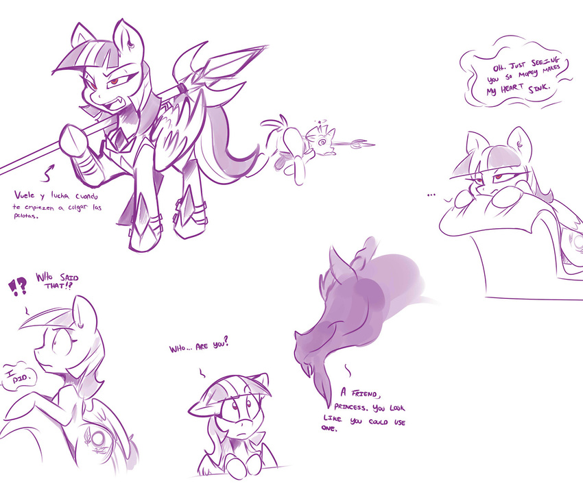 2013 ask_twibra bluntwhiskey discord_(mlp) ear_piercing equine feathermoon female feral friendship_is_magic horse male my_little_pony original_character pegasus piercing polearm pony spear wings