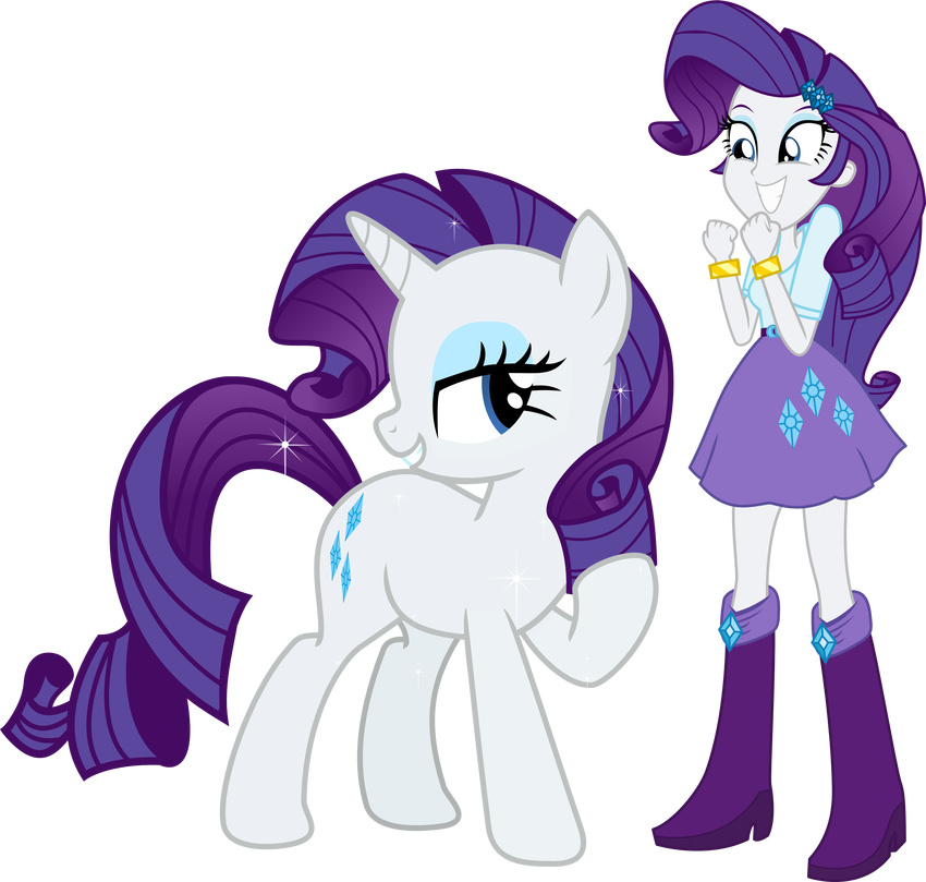 absurd_res alpha_channel blue_eyes boots clothing cutie_mark duo equestria_girls equine female friendship_is_magic hair hampshireukbrony hi_res horn horse human mammal my_little_pony plain_background pony rarity_(eg) rarity_(mlp) skirt sparkles square_crossover transparent_background two_tone_hair unicorn vector-brony