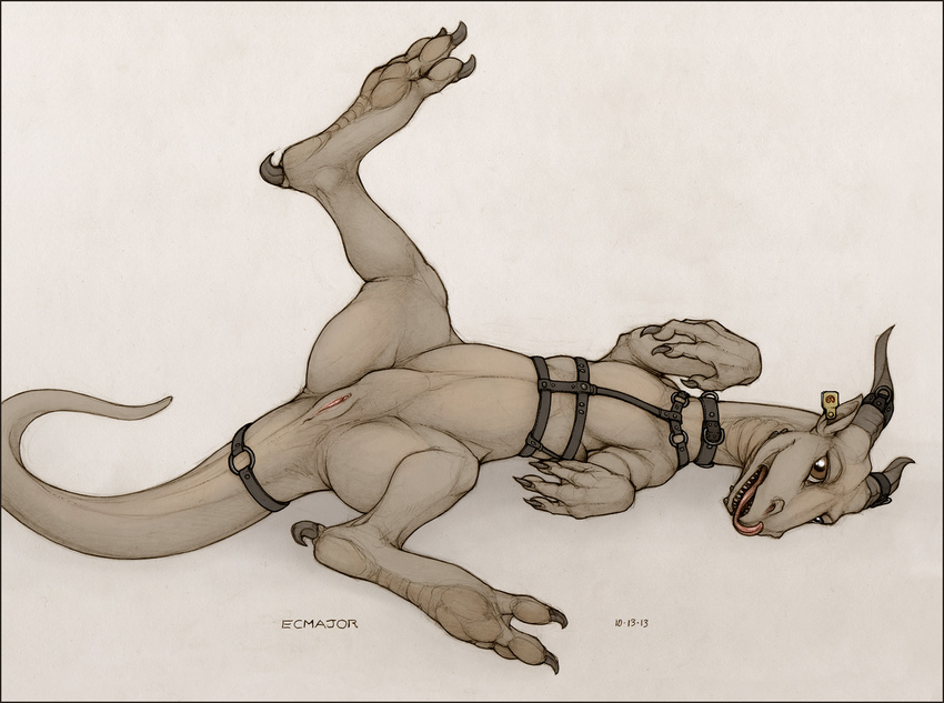 anus claws dragon ecmajor female feral horn inviting licking looking_at_viewer open_mouth pinup pose pussy scalie solo teeth toe_claws tongue tongue_out