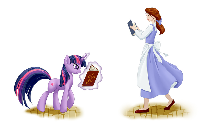 belle book brown_eyes brown_hair clothing cutie_mark dress dstears equine female feral friendship_is_magic glowing hair horn horse human levitation magic mammal multi-colored_hair my_little_pony plain_background pony purple_eyes purple_hair reading sparkles twilight_sparkle_(mlp) unicorn white_background