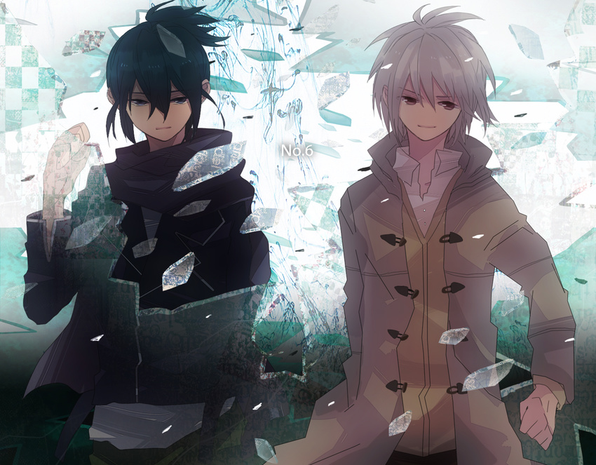 asou_(zone54) black_hair blue_eyes brown_eyes gray_hair male nezumi_(no.6) no.6 shion_(no.6)