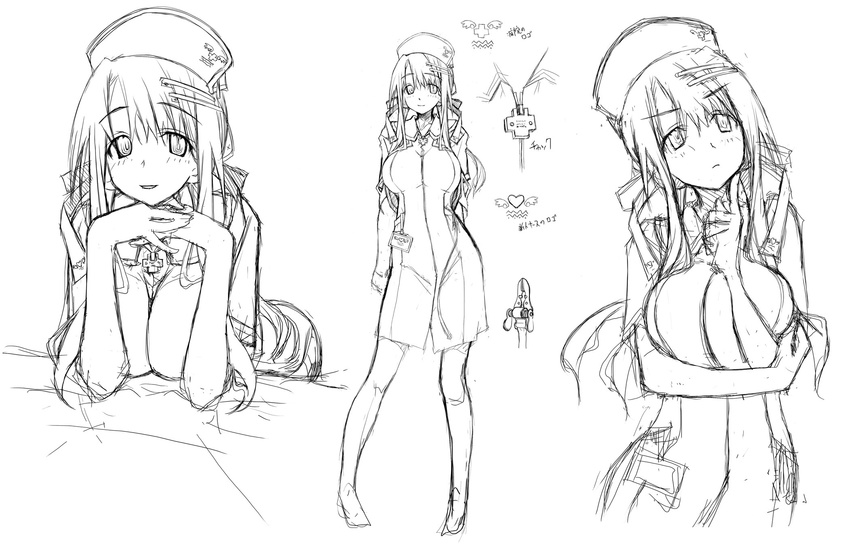 hat long_hair nurse sakuya_tsuitachi sketch white