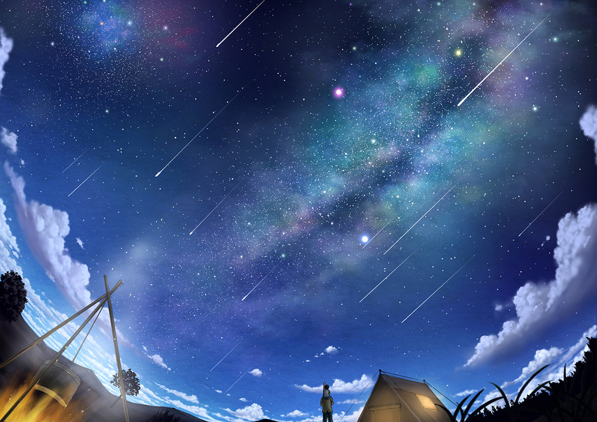 clouds fire night original pei_(sumurai) scenic sky stars