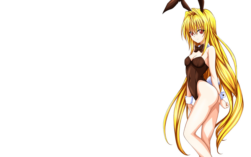 blonde_hair bow bunny_ears bunnygirl collar cuffs golden_darkness leotard long_hair photoshop red_eyes tail to_love_ru white