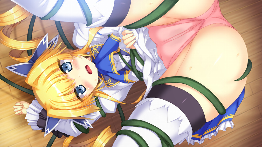 blonde_hair blue_eyes blush cameltoe eve_elaine_austin game_cg koiken_otome panties seifuku tateha tentacles thighhighs twintails underwear