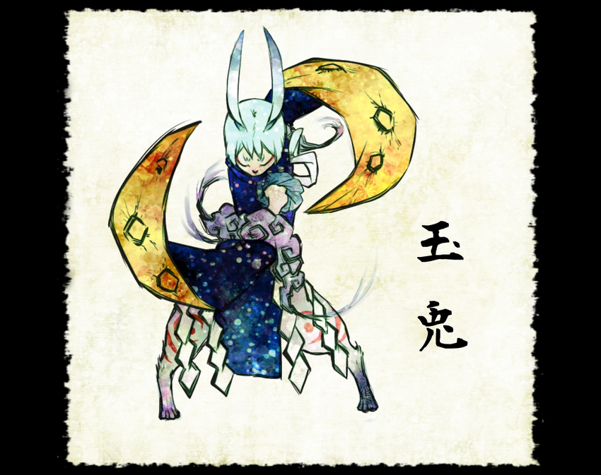bad_id bad_pixiv_id blue_hair bunny fine_art_parody moon_rabbit nihonga original parody shiro_(reptil) solo youkai