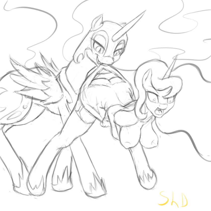 breasts equine female feral friendship_is_magic hair horn horse mammal my_little_pony nightmare_moon_(mlp) pony princess_luna_(mlp) shdingo smile winged_unicorn wings