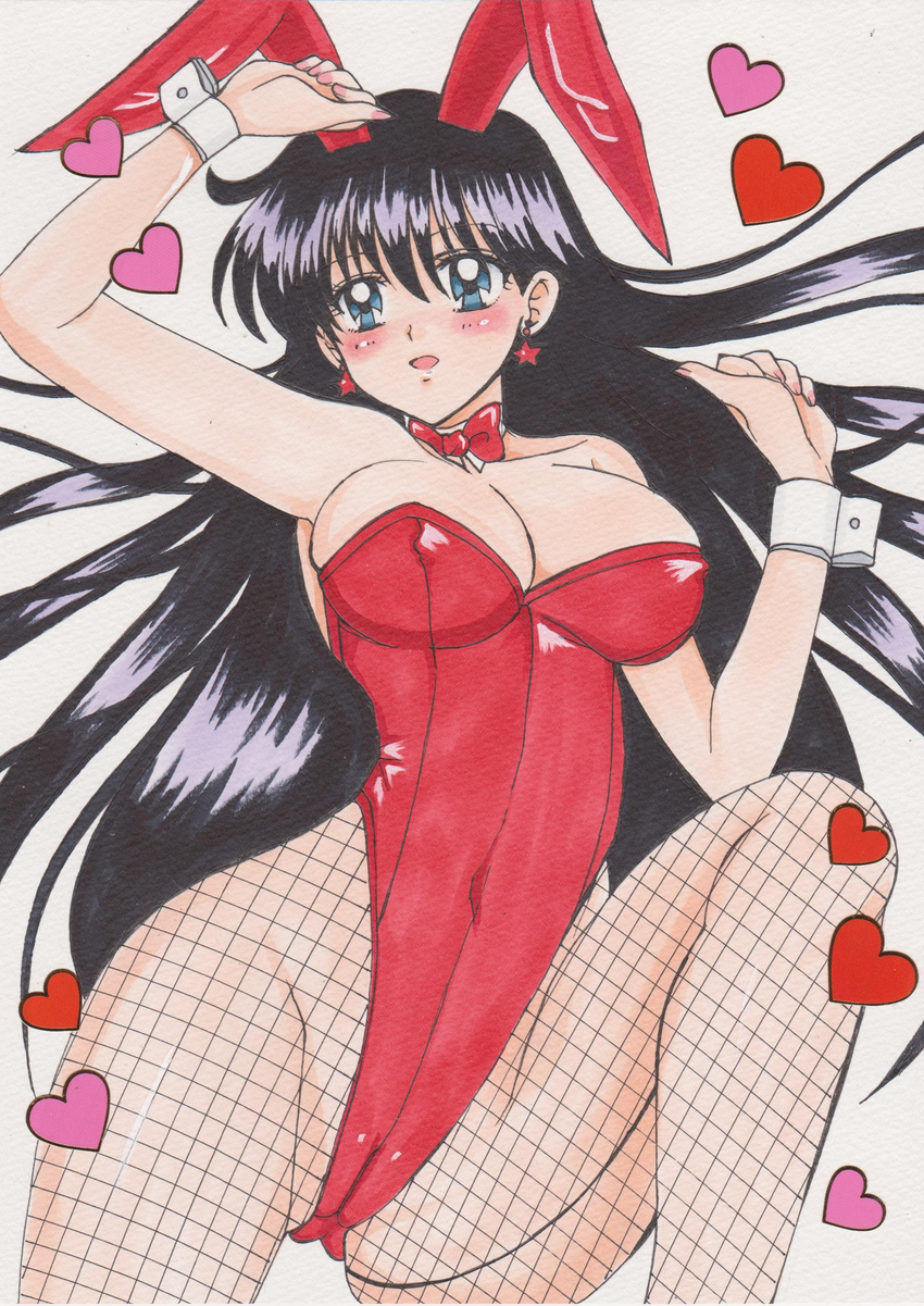 animal_ears bishoujo_senshi_sailor_moon black_hair breasts bunny_ears bunny_girl bunnysuit collar detached_collar highres hino_rei long_hair rascal_(n119) sailor_mars wrist_cuffs