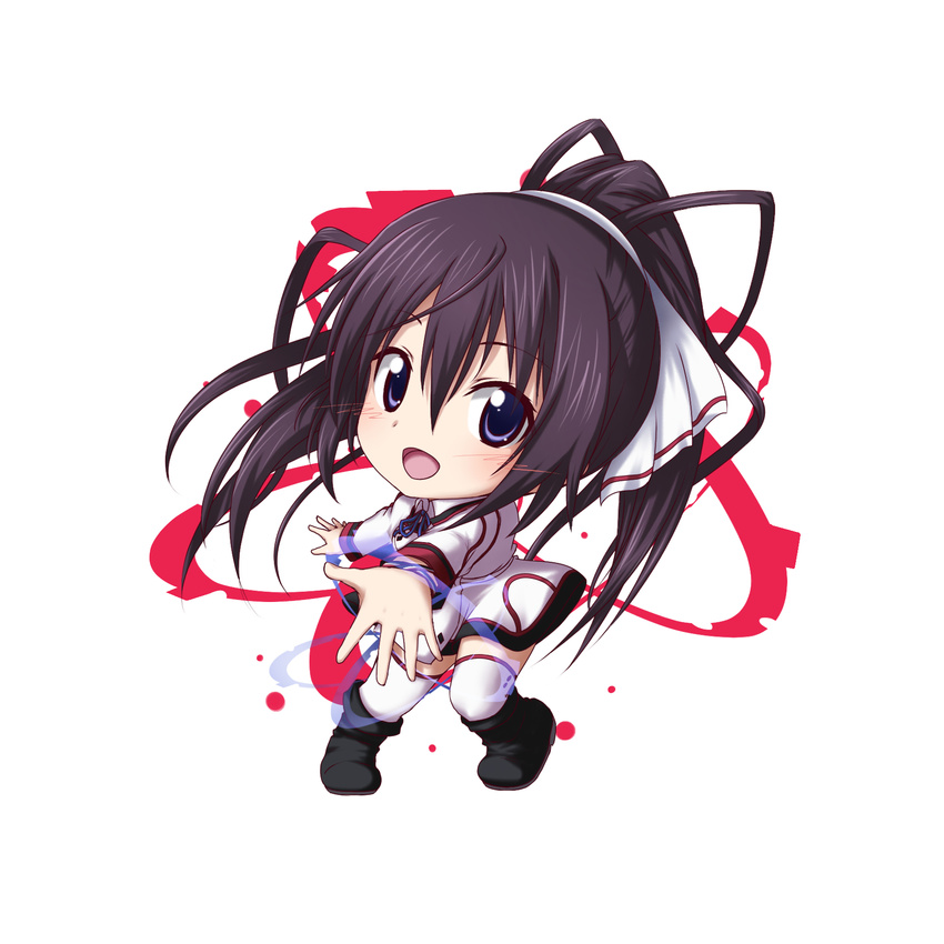 black_eyes black_hair boots chibi highres infinite_stratos kuena long_hair school_uniform shinonono_houki solo