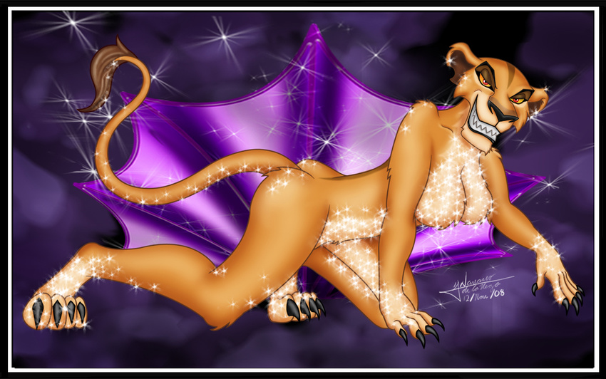 anthro beautiful breasts claws digitigrade disney feline female fur grin grincha king lion looking_at_viewer mammal nude pussy royalty solo teeth the_lion_king toes unknown_artist zira