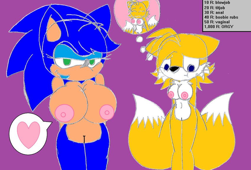 big_breasts bikini breast_envy breasts canine crossgender female fox hedgehog huge_breasts miles_prower nipples nude prostitues sega selling slut slutty sonic_(series) sonic_the_hedgehog werewolf90x whore wishful_thinking