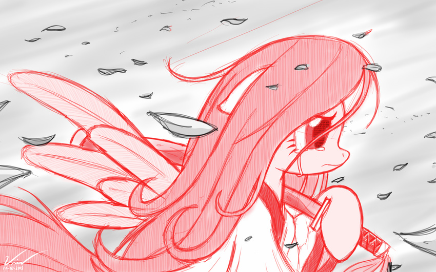 crying equine feathers female feral fluttershy_(mlp) friendship_is_magic fur hair horse leaves long_hair mammal my_little_pony pegasus petals pink_hair pony samurai simple_background solo sword symbianl tears weapon windy wings yellow_fur