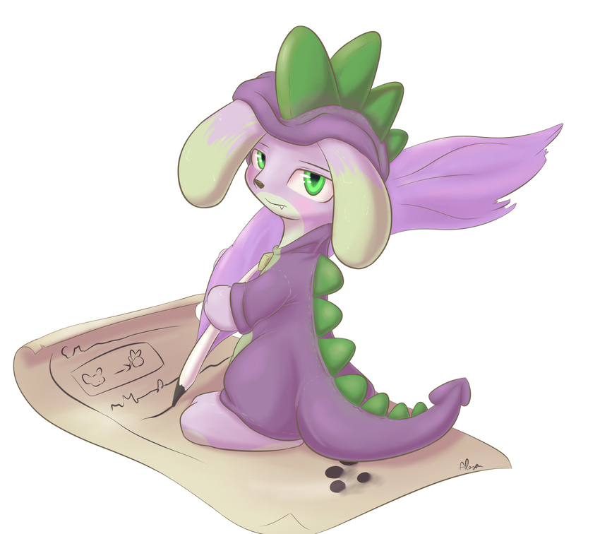 alpha_channel clothing feral friendship_is_magic fur green_eyes hair lagomorph looking_at_viewer male mammal my_little_pony plain_background quill rabbit scroll solo spike_(mlp) transparent_background