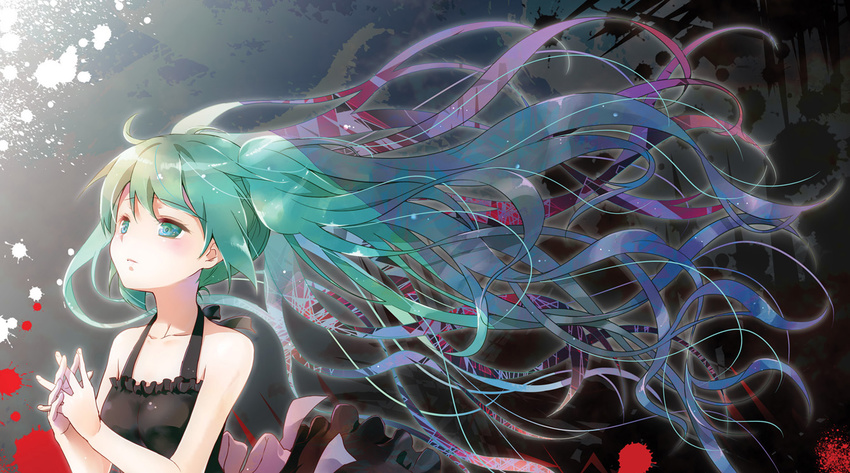 acute_(vocaloid) chikaya dress green_eyes green_hair hands_together hatsune_miku interlocked_fingers long_hair project_diva_(series) project_diva_f twintails vocaloid