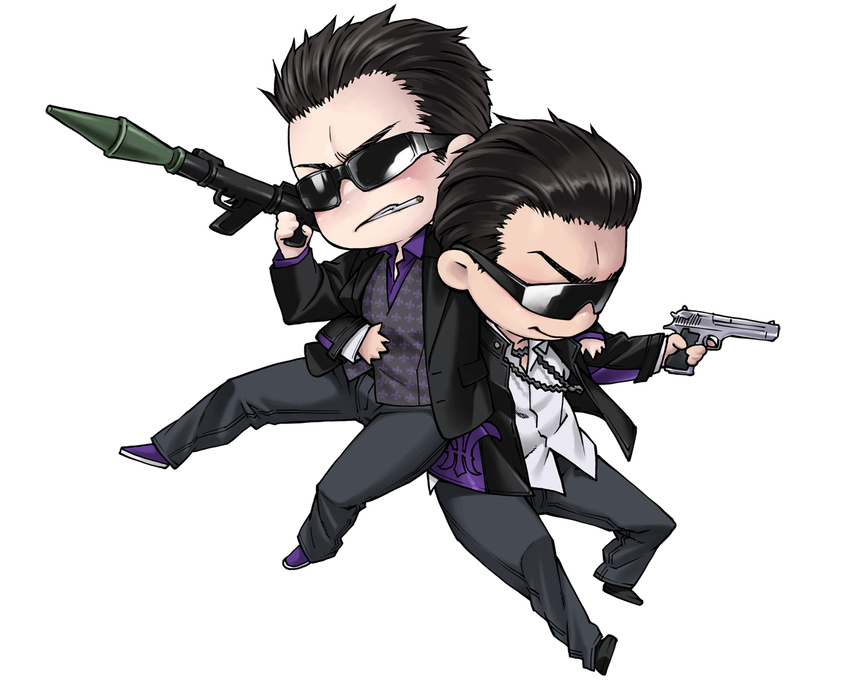 black_hair boss_(saints_row) chibi cigarette desert_eagle gun handgun johnny_gat multiple_boys pistol rocket_launcher rpg rpg-7 saints_row saints_row:_the_third sky360 weapon