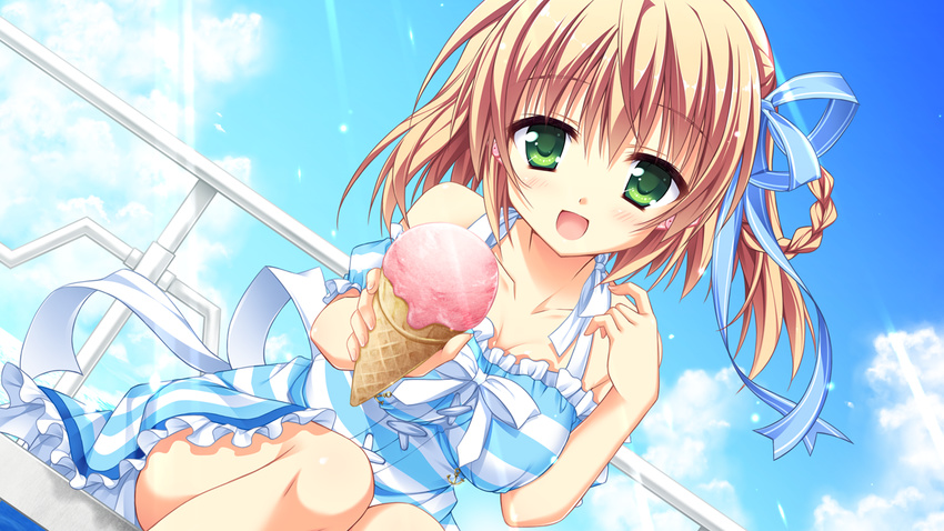 brown_hair game_cg green_eyes hontani_kanae ice_cream karumaruka_circle otone_nikoru saga_planets short_hair