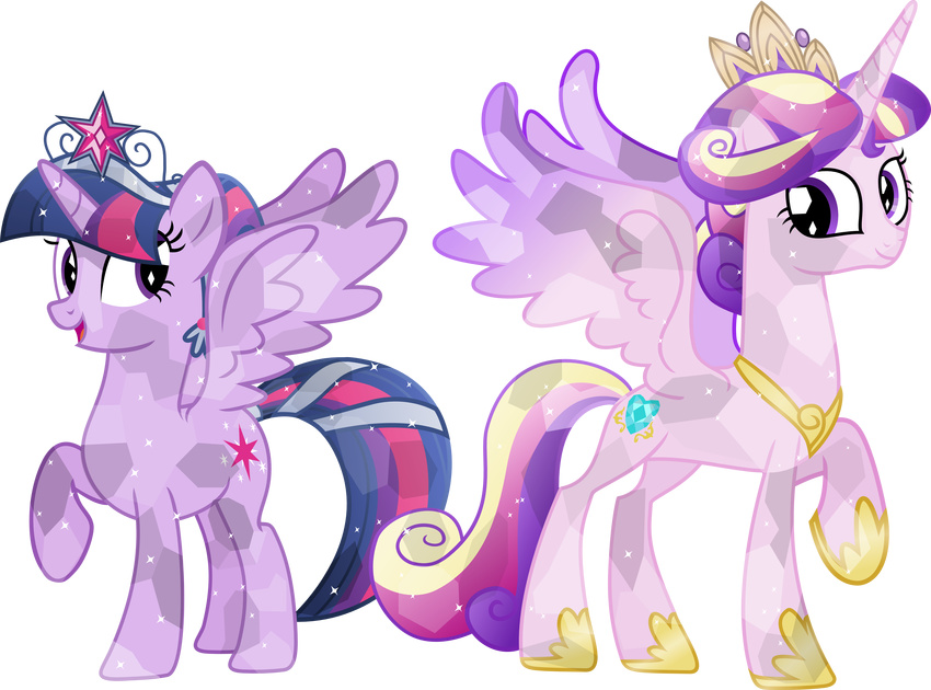 absurd_res alpha_channel crown crystal crystal_pony_(mlp) cutie_mark duo equine female friendship_is_magic gold hair hampshireukbrony hi_res horn horse mammal multi-colored_hair my_little_pony necklace pony princess_cadance_(mlp) purple_eyes shiny silver sparkles twilight_sparkle_(mlp) vector-brony winged_unicorn wings