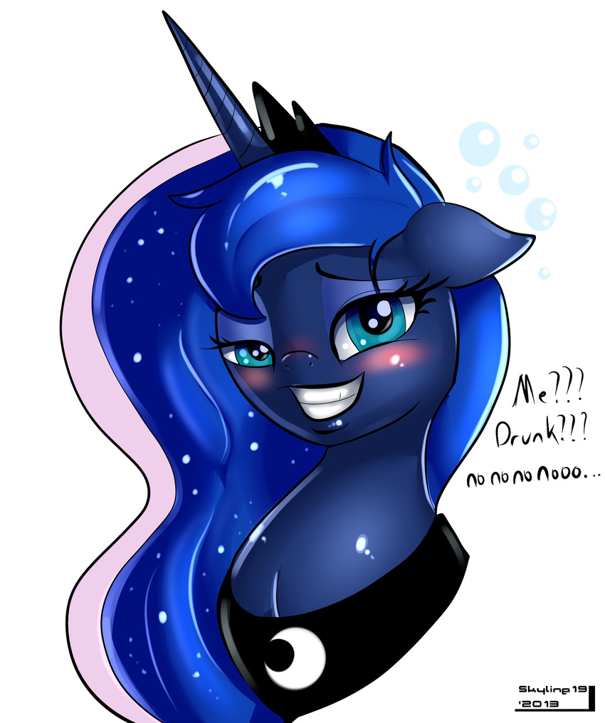 blue_eyes blue_fur blue_hair blush bubble bust crown english_text equine eyeshadow female feral floppy_ears friendship_is_magic fur grin hair half-closed_eyes horn horse long_hair looking_at_viewer makeup mammal my_little_pony open_mouth plain_background pony portrait princess_luna_(mlp) royalty shiny skyline19 smile solo text white_background winged_unicorn wings