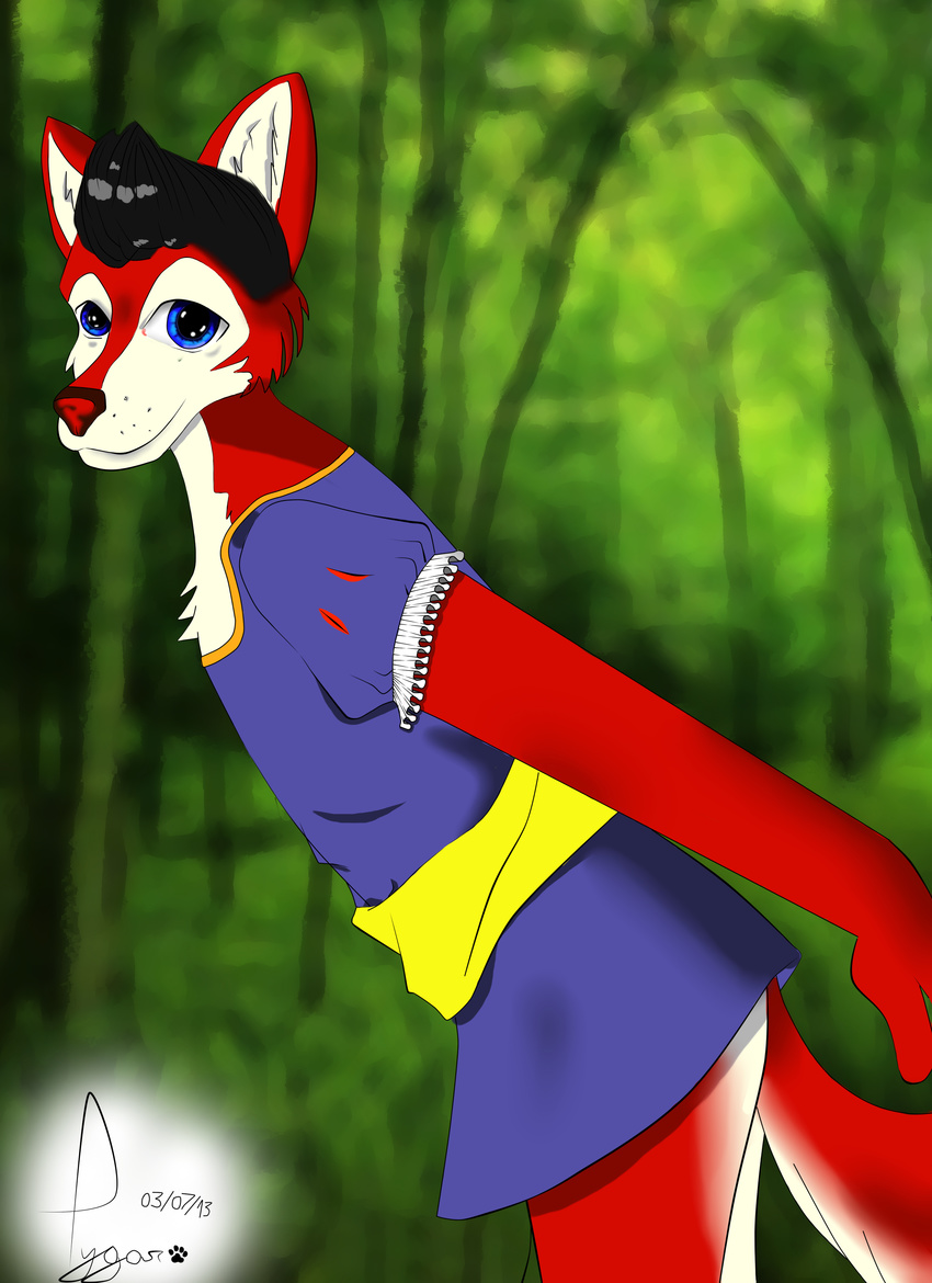 anthro blue_eyes canine dog dress florest girly hi_res husky invalid_color mammal red_nose tygar_tiger