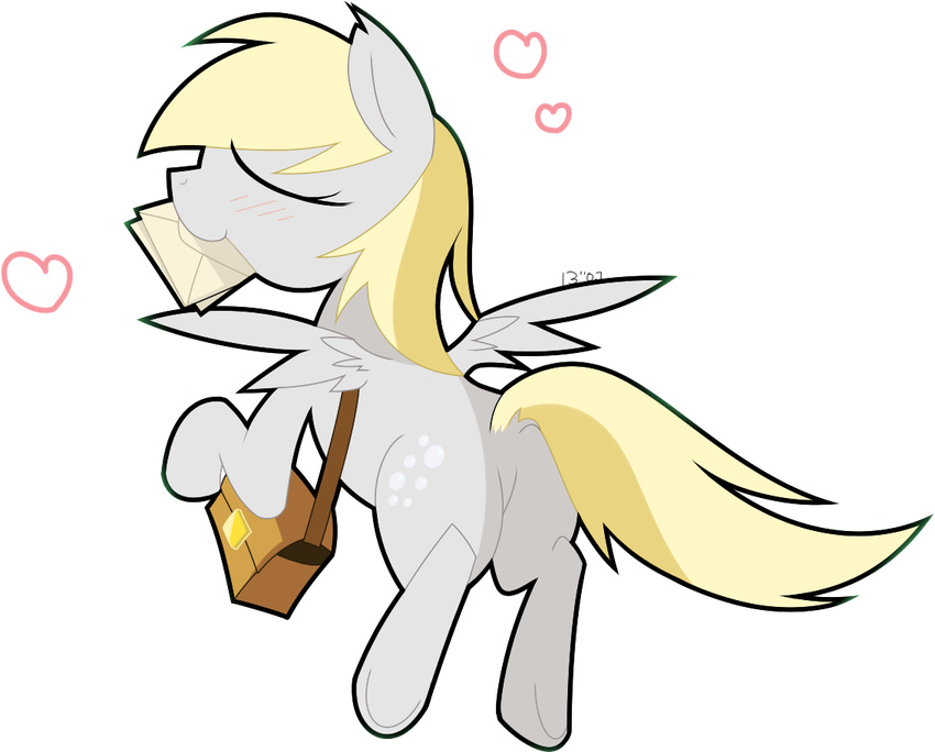 alpha_channel bag blonde_hair blush cutie_mark derpy_hooves_(mlp) equine eyes_closed female feral friendship_is_magic fur grey_fur hair horse letters long_hair mammal my_little_pony pegasus plain_background pony smile solo stormershy transparent_background wings