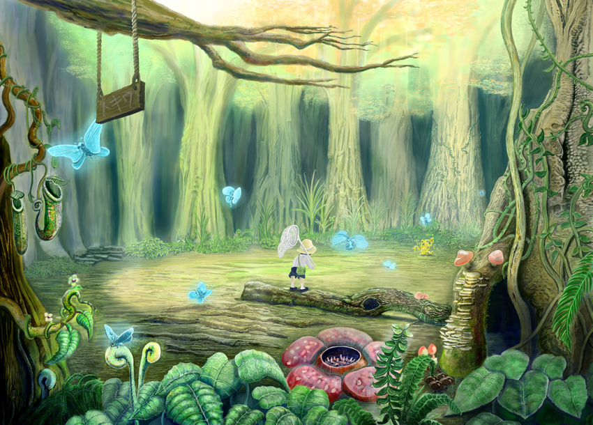 butterfly flowers forest hat loli ruun_(abcdeffff) scenic shorts socks tree