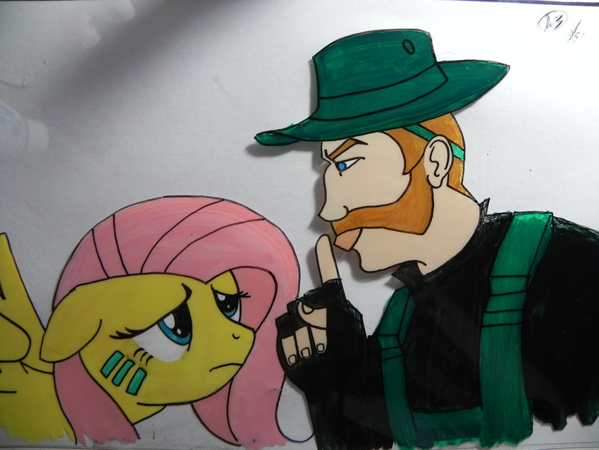 2013 animated blue_eyes blush captain_price costume drawing equine female fluttershy_(mlp) friendship_is_magic green_eyes hair hat horse long_hair my_little_pony painting parody pegasus pink_hair pony soldier traditional_media video_games wings
