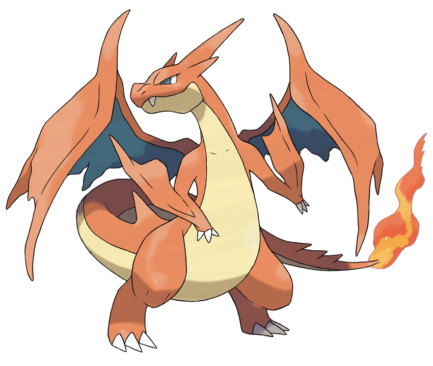 alternate_form charizard fire highres mega_charizard_y mega_pokemon nintendo no_humans official_art pokemon pokemon_(game) pokemon_xy simple_background sugimori_ken white_background