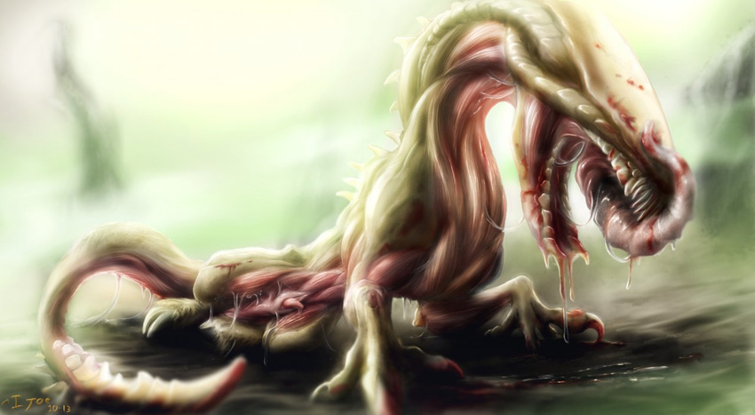 alien blood demon grotesque ijoe lipstick monster peeking saliva sheath solo teeth tongue