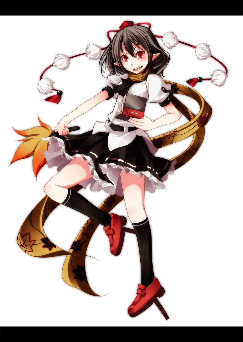 bad_id bad_pixiv_id black_hair hat highres looking_at_viewer pointy_ears red_eyes s-syogo shameimaru_aya smile solo tokin_hat touhou