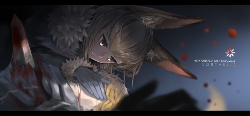 animal_ears armor blonde_hair blood close gloves male original pixiv_fantasia red_eyes short_hair weapon yuushouku