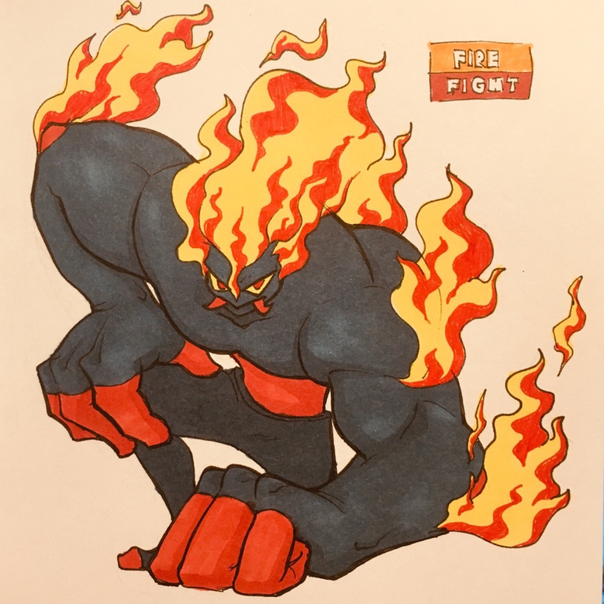 2019 4_fingers alternate_color alternate_species biceps biped black_body elemental english_text fak&eacute;mon fire fire_elemental firefightdex front_view full-length_portrait gigalith golem humanoid humanoidized male marker_(artwork) mfanjul mineral_fauna mixed_media muscular muscular_male nintendo not_furry nude pen_(artwork) pok&eacute;mon pok&eacute;mon_(species) pok&eacute;morph portrait red_body red_eyes red_teeth shadow simple_background solo standing stone teeth text toony traditional_media_(artwork) triceps tusks two_tone_body video_games white_background yellow_sclera