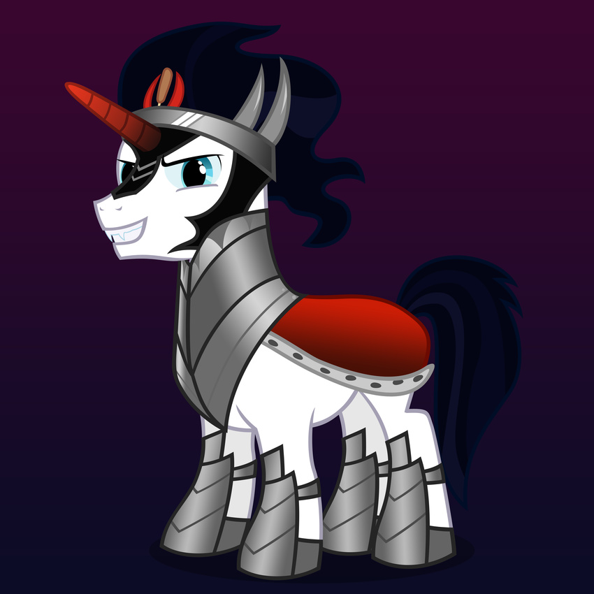 absurd_res armor black_hair blue_eyes costume crown equine fangs feral friendship_is_magic hair halloween hi_res holidays horn horse king_sombra_(mlp) looking_at_viewer male mammal multi-colored_hair my_little_pony nightmare_night ohitison pony robe shining_armor_(mlp) solo unicorn
