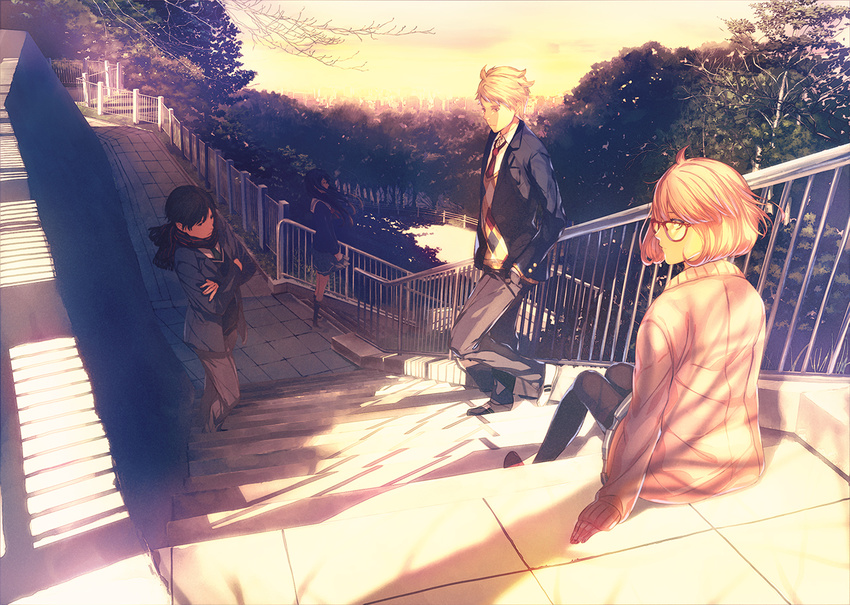 kanbara_akihito kuriyama_mirai kyoukai_no_kanata nase_hiroomi nase_mitsuki porigon stairs