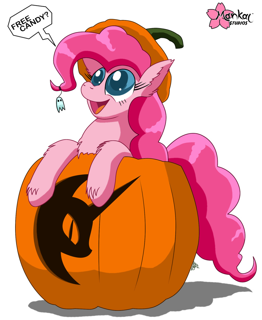 blue_eyes clouddg cute dialog english_text equine female feral fluffy friendship_is_magic fur hair halloween holidays horse jack_o'_lantern jack_o'_lantern long_hair mammal my_little_pony open_mouth pink_fur pink_hair pinkie_pie_(mlp) plain_background pony pumpkin smile solo text tongue transparent_background